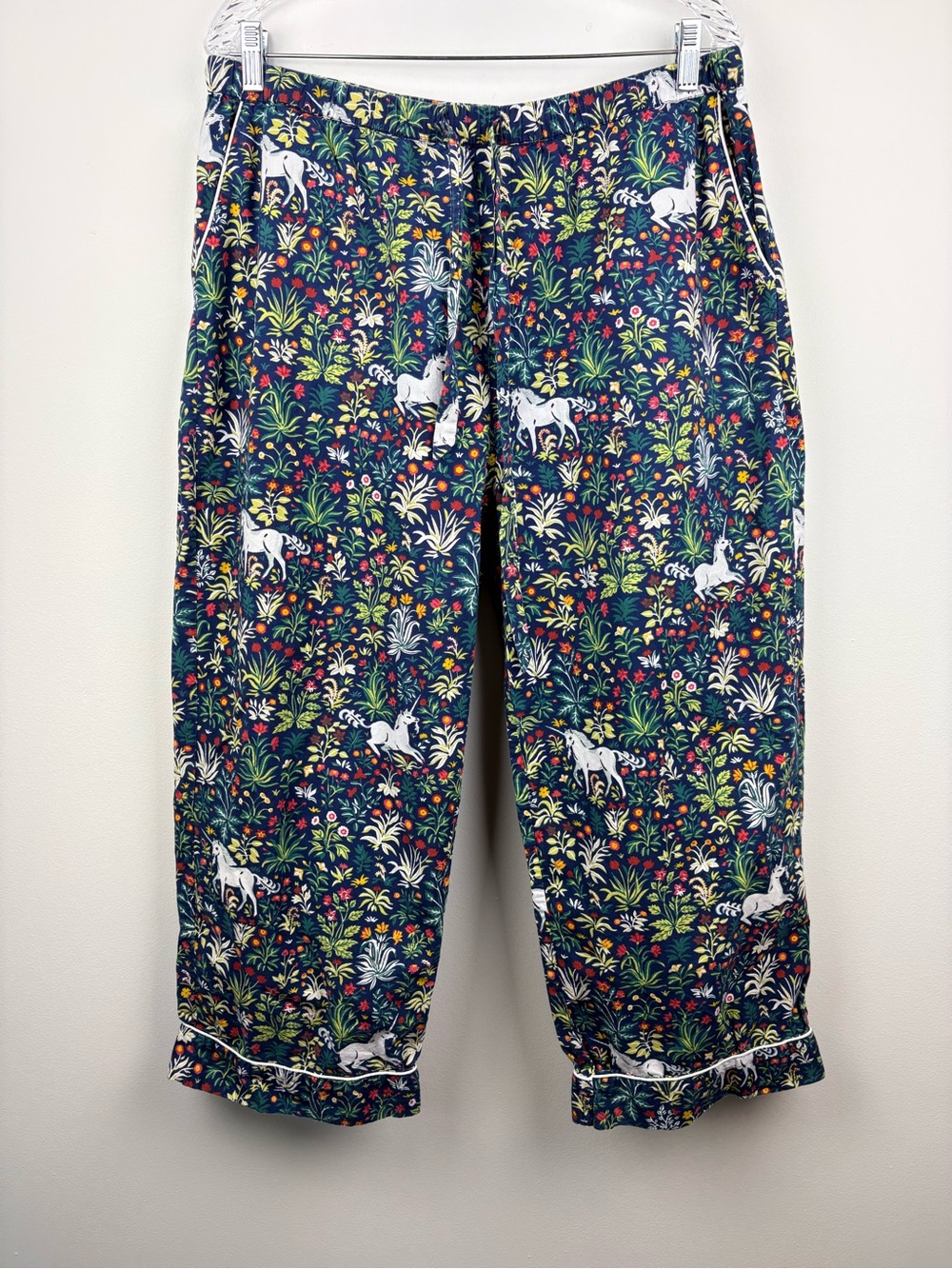 Printfresh Unicorn Garden Cropped Pajama Pants in Indigo 100% Cotton Sz XL 16